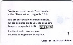 Carte Métro Ciné CI2b - dos